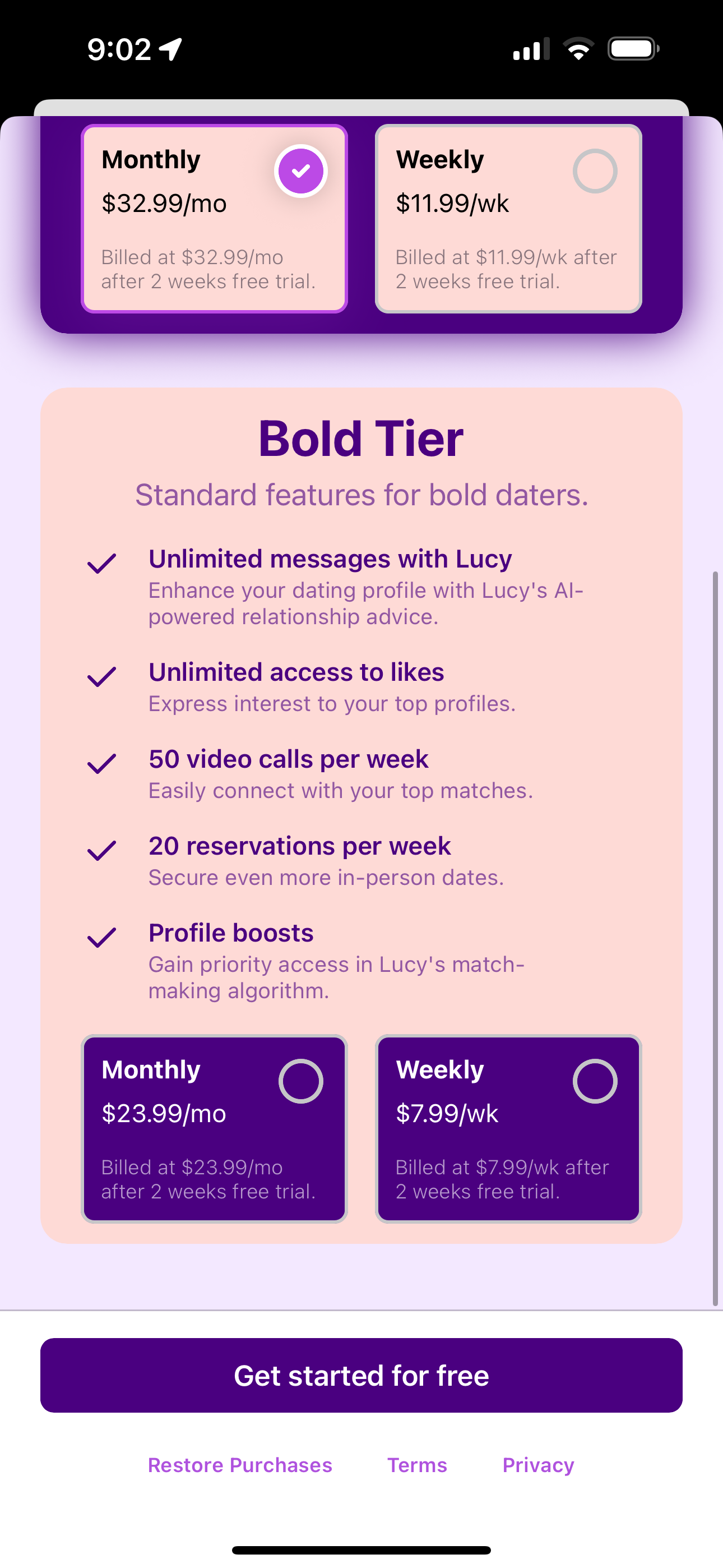 Bold Tier subscription features and benefits