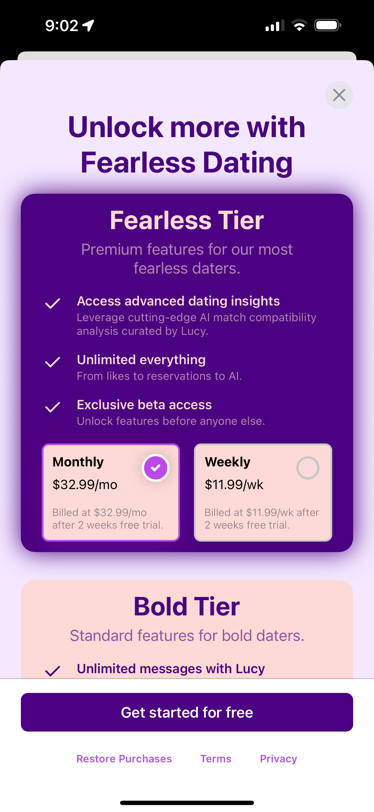 Fearless Tier subscription features and benefits